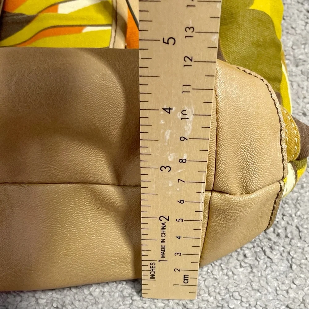 RELIC Brown Yellow Orange Floral Canvas Vinyl Zipper Satchel Handbag